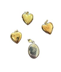 Lot of 4 Heart & Oval Photo Locket Pendants, Gold & Silver Tone Metal