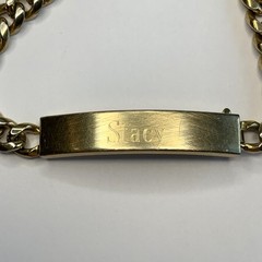 Vintage Speidel Gold Tone ID Bracelet Engraved Stacy on outside JEFF on Inside