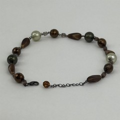 Brown Faux Pearl Stone Bead Strand Necklace 17 Inch