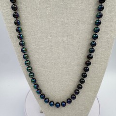 Vintage Iridescent Black Pearl Strand Necklace Long Opera Bead Peacock Blue Y2K