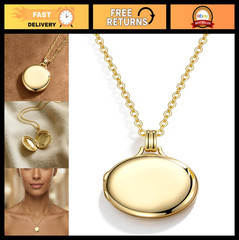 Love Heart Locket Necklace 14K Gold-Filled Oval Rectangle Photo Holder for Women