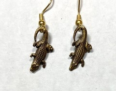 Alligator pin and earring set- Dangle earrings- Antique brass finish