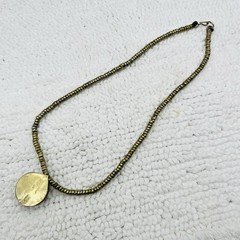 Vintage Ethnic Necklace Agate Pendant Brass 20″