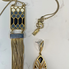 Foxy Made in Canada Gold Tone Multi Color Enamel & Fringe Pendant & Earrings Set