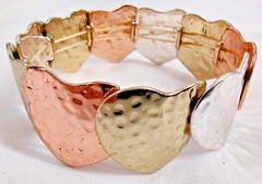Hammered Heart Bracelet Silver Gold Copper 3 Tone Overlapping Shiny Stretchable