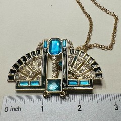 Art Deco-Style Gold Necklace With Blue & Clear Accents Egyptian Revival