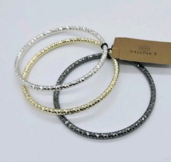 Monet Bangle Bracelet set of 3 Black Silver Gold Over the wrist OSFM