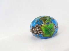 Antique Sterling Silver 925 Enamel Ivy Import Dome Ring Size 7