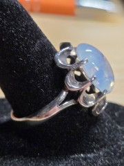 Vintage Sterling Silver Opalite Ring Scalloped Setting Size 7.5 5.29g