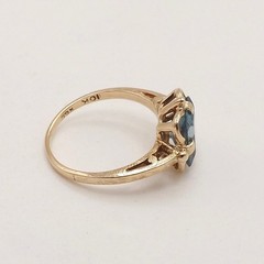 Solid 10k Gold Blue Topaz Emerald Cut Ring December Birthstone Vintage sz4.75