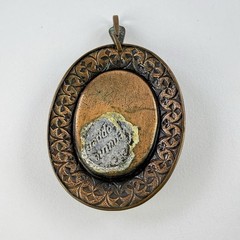 Vtg Genuine Copper Pendant Victorian Gothic Revival Moonglow Lucite Cabochon