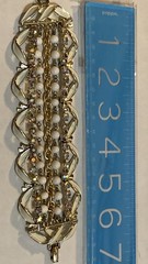 ART Deco Vintage Rhinestone Multi Strand Stack Bracelet Gold White Bead Enamel