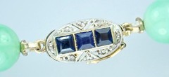 Antique Art Deco Gold Sapphire Green Jadeite Jade Rock Crystal Bead Necklace GIA