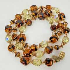 Vintage Vendome Necklace Gold Tone Cognac & Cream Glass Beads 26″