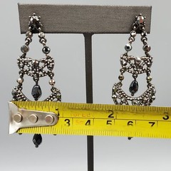 Monet Gun Metal Black Grey Faux Hematite Crystal Chandelier Post Earrings