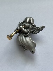 Vintage DARIA Pewter & Gold Tone ANGEL PIN BROOCH Blowing Horn Trumpet