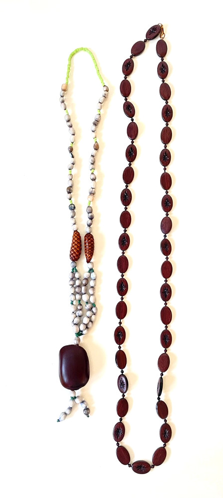 Hawaiian Beads & African Seed Pod Necklaces Vintage 1970s Lot of 2