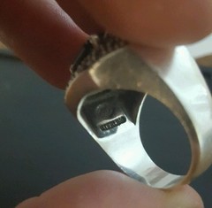 Sterling Silver ring with mother of pearl, onyx and markasite size 8