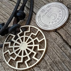 Black Sun Pendant Necklace – Brass Sonnenrad Medallion on Black Cord