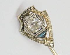 Vintage Art Deco 14k white gold Natural diamond filigree stick pin 1920’s