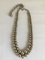 Monet Silver Plated Metal Pearl Necklace Double Strand Chain Strung J Hook Clasp