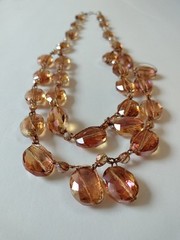 Vintage Peach Colored Faceted Crystal Hand Strung Necklace 18″ L