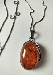 Vintage Large Baltic Amber Antiqued Sterling Silver Large Pendant, Substantial