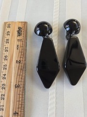 Vintage Black Faceted Drop Dangle Earrings Acrylic Silver Tone 3in Long
