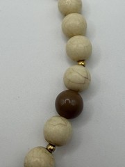 BEIGE BEADED STATEMENT NECKLACE ASYMMETRICAL PENDANT WOMENS SPRING RING