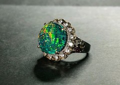 UNIQUE! Estate Australian Black Fire Opal & Crystal Quartz Triplet Sterling Ring