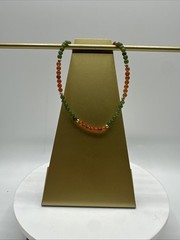 Vtg Jade Carnelian Gold Filled Beads Necklace Choker. 17” long. See pics.