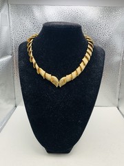 Vintage Brushed Gold Tone Leaf Snake Link Collar Bib Greek Goddess 16” Necklace