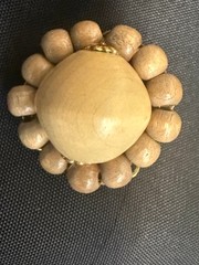Vintage Marvella Wood Bead Cluster Dome Clip On Earrings Signed 1.25 Inch