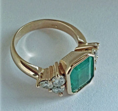 Art Deco Green Emerald Lab Created Diamond Wedding 14K Yellow Gold Finish Ring