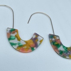 Vintage Multicolor Resin U-Shape Earrings Modern Art Deco Statement