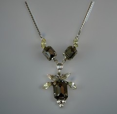 Van Dell Sterling Silver Smoky Brown Yellow/green Gemstone Necklace 16” vintage