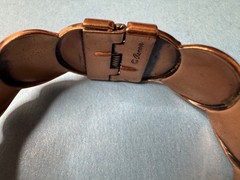 Vintage Mid Century Renoir Copper Disk Hinged Clamp Cuff Bracelet Signed