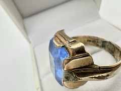 Antique Old VTG 10k Gold Filled Signed Ring SZ11 Blue Glass Damage 9.3gram READ