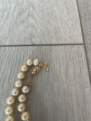 Vintage Jewelry Necklace String of Man-Made Pearls 18″ Gold Clasp with Letter”D”