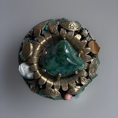 Rare MCM vintage brooch Brass Toned With Stone Accents