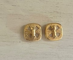 Vintage Signed Napier Champagne Ivory Pearl Gold Clip On Square Earrings