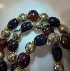 Vintage Yves Saint Laurent YSL Root Beer, Black & Gold Tone Bead Necklace 32”