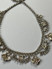 Vintage Elegant Draping Clear Rhinestone Silvertone Choker Necklace – 15.5 inche