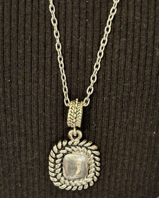 Vintage Silver Tone and Square Pendent Necklace, Signed BEST, 30″