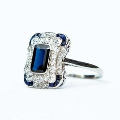 5.85Ct Art Deco Style Lab Created Sapphire Engagement 14K White Gold Finish Ring