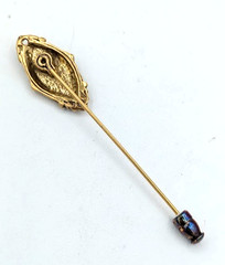 Vintage Stick Pin Victorian Revival Gold Tone Oval Starburst Clear Glass Stone