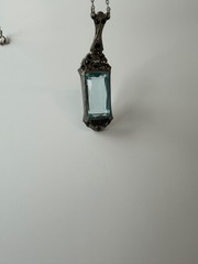 Antique Art Deco Approx. 11Ct 22x11mm Aquamarine Colored 835 Silver Pendant