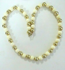 Vintage Gold and White Lucite Bead Necklace 10mm*26 in