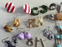 Vintage pierced earrings lot 14 pairs 50s-60s groovy funky mod plastic Monet hip