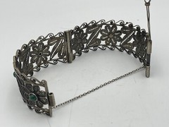 Rare Judaica 925 silver filigree bracelet set with King Solomon Eilat stones